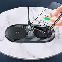 Baseus Simple 2in1 Wireless Charger Qi Charger for Smartphones and AirPods 15W transparent-black