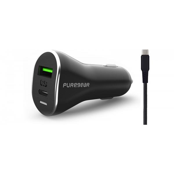 PureGear Car Charger, 48W PD3.0, QC 3 w/ USB-C Cable