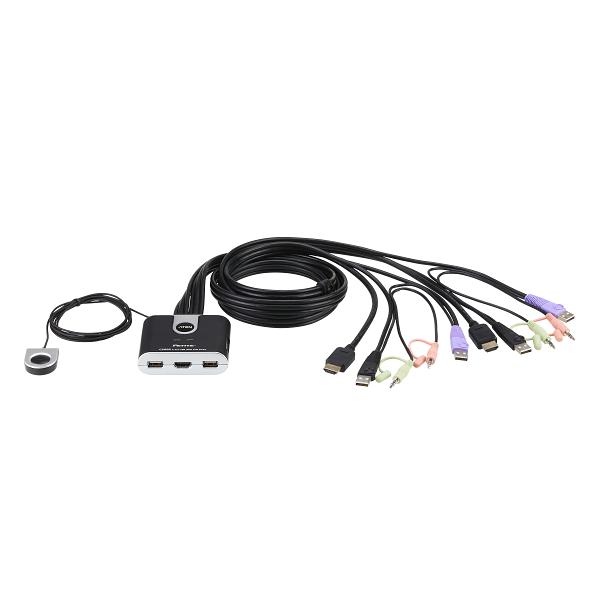 Aten 2-Port USB HDMI/Audio Cable KVM Switch with Remote Port Selector