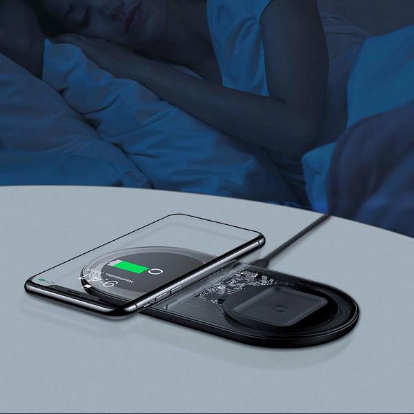 Baseus Simple 2in1 Wireless Charger Qi Charger for Smartphones and AirPods 15W transparent-black 12