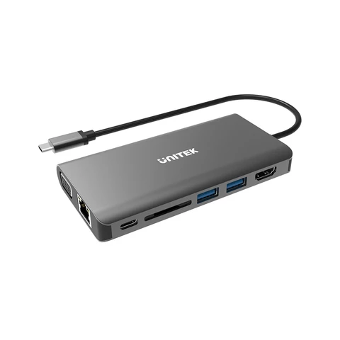 Unitek USB3.1 Type-C Multi-Port Hub 2xUSB + RJ45 + HDMI + VGA + Card Reader + Audio + 1xUSB-C with 100W Power Delivery