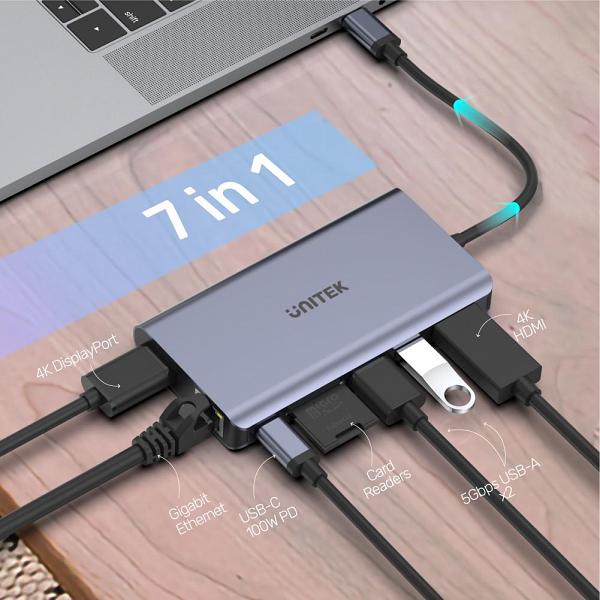 Unitek USB3.1 Type-C Multi-Port Hub 2xUSB + RJ45 + HDMI + DP + Card Reader + 1xUSB-C with 100W Power Delivery 8
