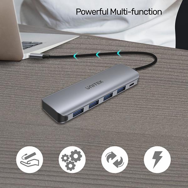  Unitek Aluminium 4-port USB-C w/ Adapter Support USB3 5