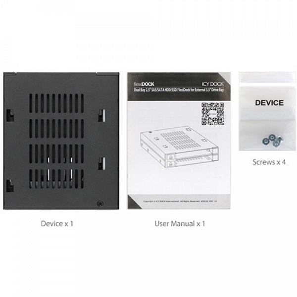 Icy Dock flexiDock 2x2.5\" SATA HDD/SSD Docking for External 3.5\" Drive Bay 11