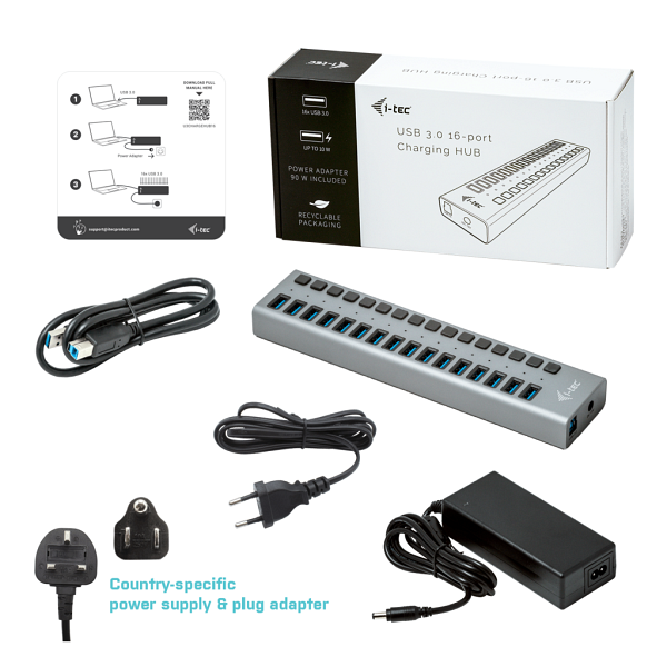 i-TEC 16-Port with Power Adapter , USB3.0 3