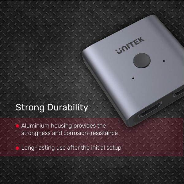 Unitek 4K@60Hz Aluminium HDMI 2.0 Switch 2-To-1 Bi-Directional 7