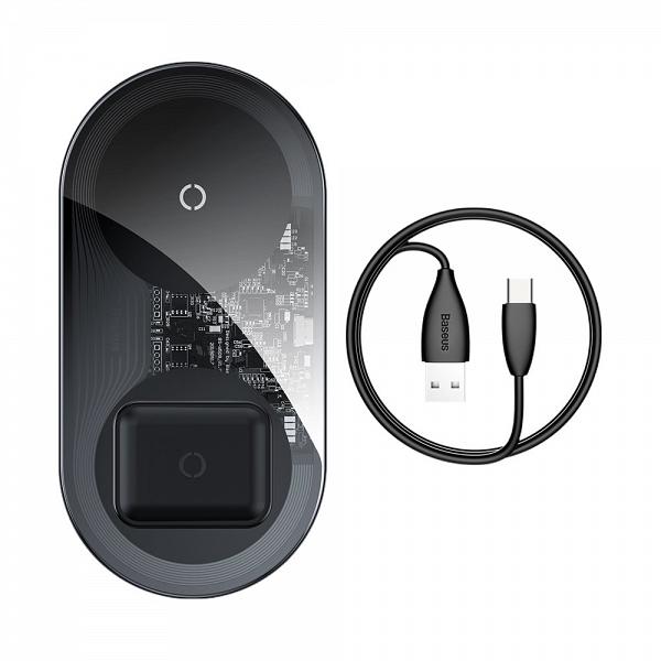Baseus Simple 2in1 Wireless Charger Qi Charger for Smartphones and AirPods 15W transparent-black 9